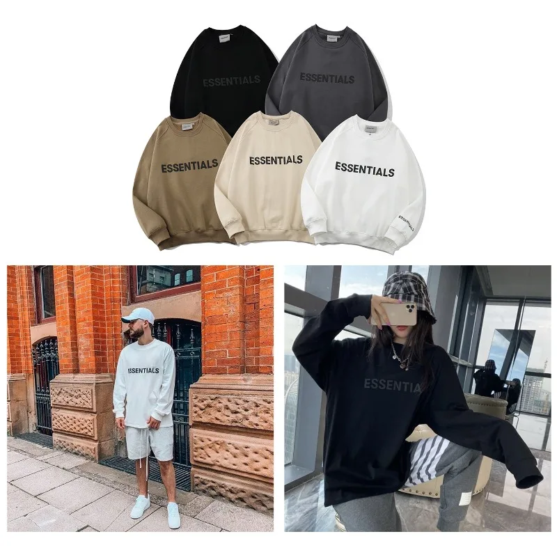 

ESSENTIALS Trendy Brand with Label Pressure Glue Letter Round Neck Sweater Hip-hop Loose Coat Couple Short Sleeves
