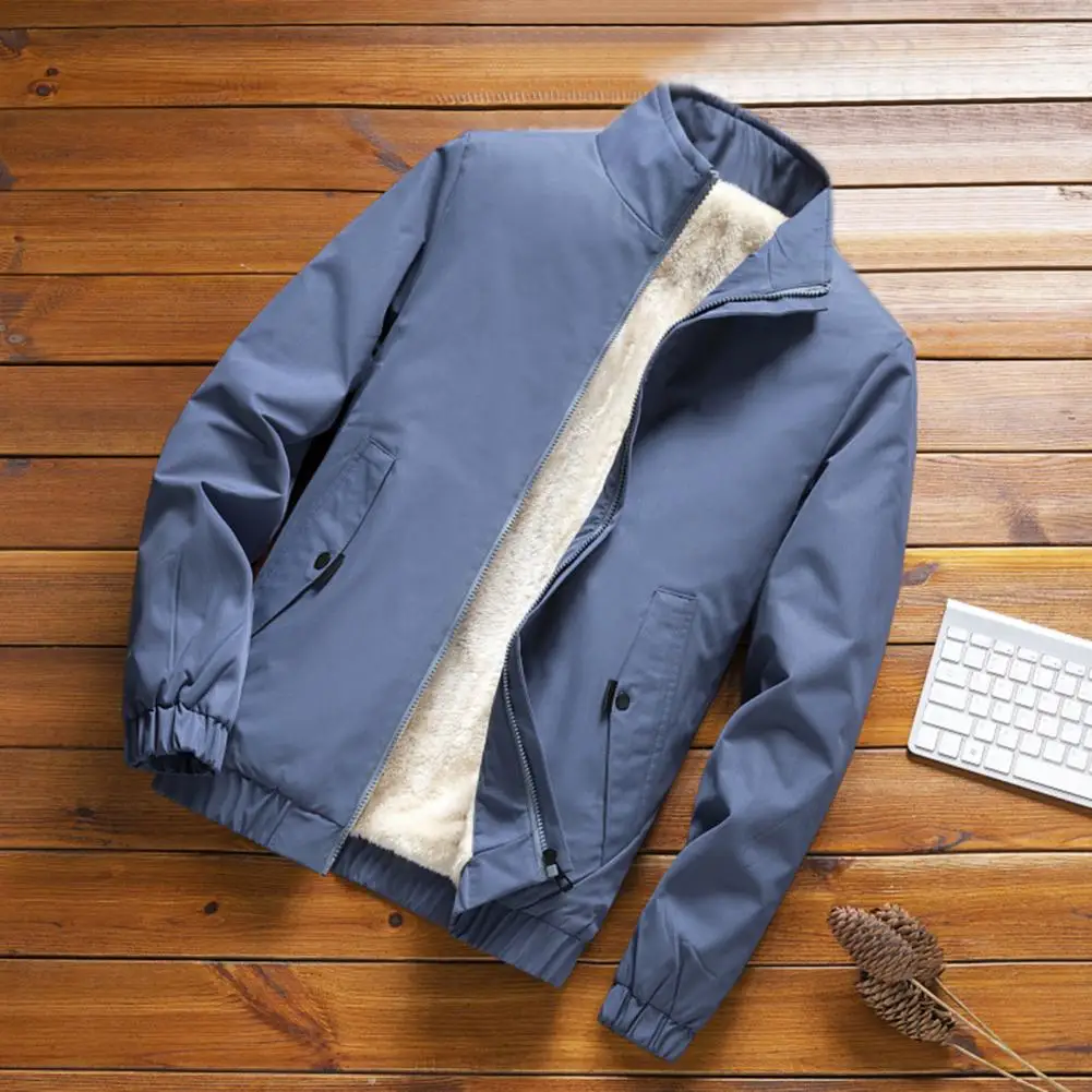 

Stylish Loose Fit Plush Lining Jacket Men Windbreaker Thicken Coldproof