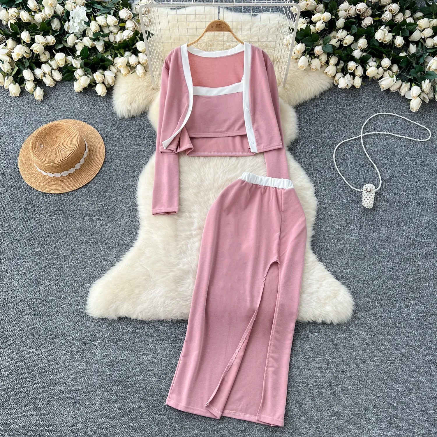 Женский комплект из трех предметов винтажный топ на бретельках пиджак с длинным