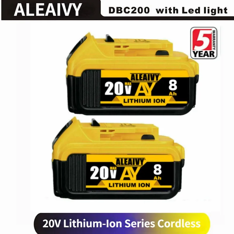 

NEW 20V 8Ah DCB200 Replaceable Li-ion Battery Compatible 18v 8000mAh for Dewalt Volt MAX Power Tools 18650 Lithium Batteries