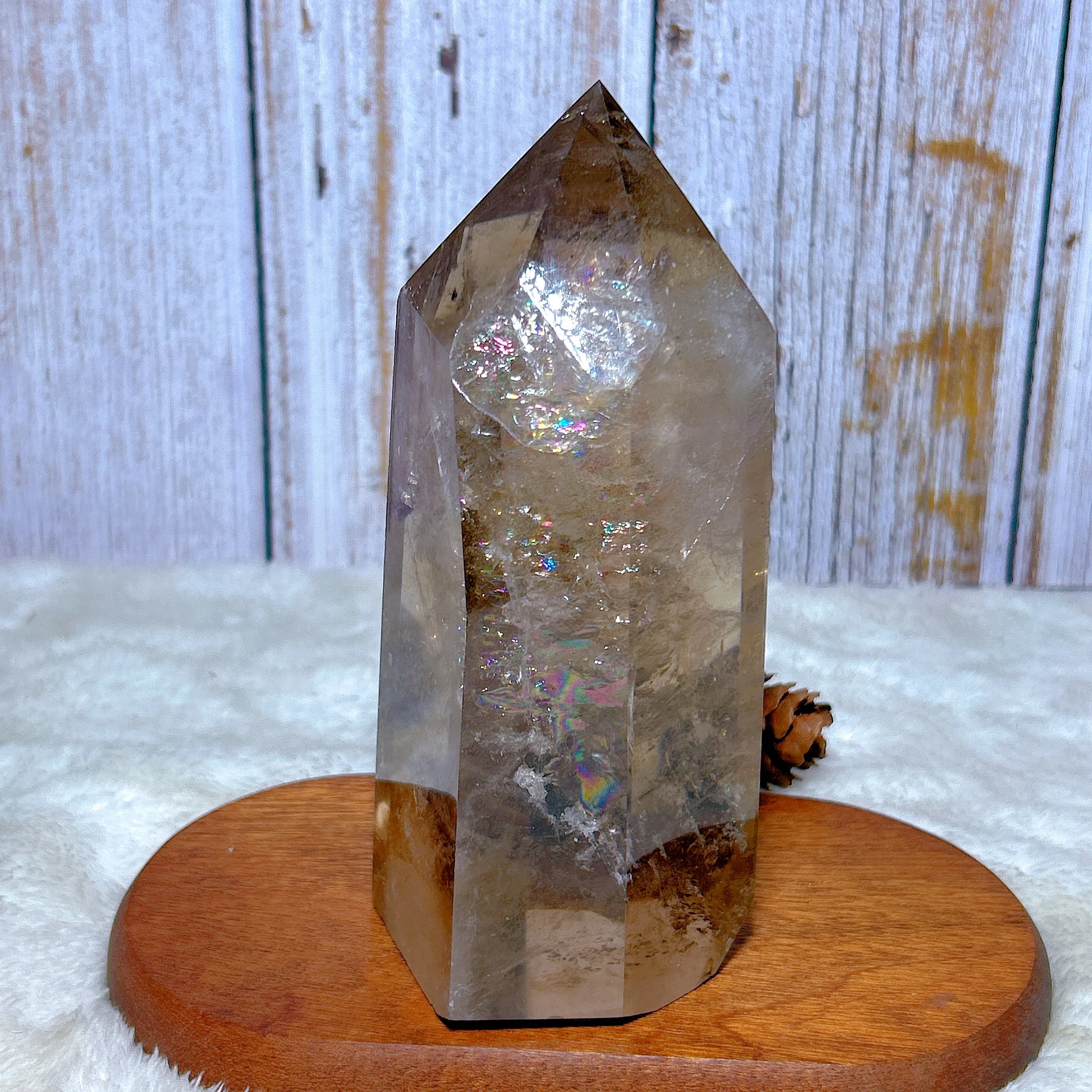 Натуральные кристаллы радуга Смоки кварц башня точка драгоценные камни высокое
