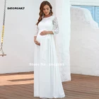 Женское шифоновое свадебное платье Boho, элегантное кружевное платье невесты с круглым вырезом и рукавом три четверти для беременных