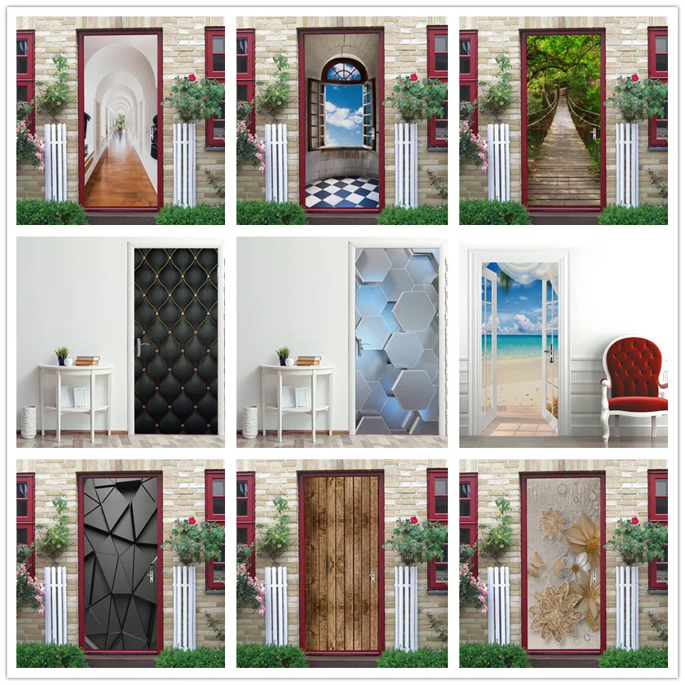 

3D Door Sticker For Living Room Bedroom Home Decor Self Adhesive Vinyl Wallpaper Door Decoration Poster DIY Art Decal Wall Mural