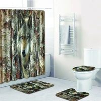 fashion shower curtain set for bathroom 3d wolfs print 3 pcs waterproof curtain bath rugs toilet mats bath mat set with curtain