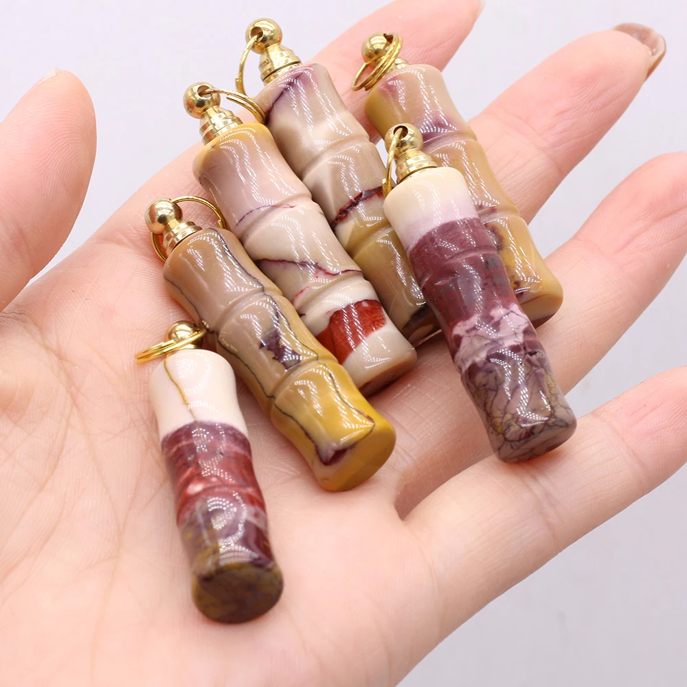 

Natural Gemstone Bamboo Shape Chrysolite Perfume Essential Oil Bottle Pendant DIY Necklace Jewelry Accessories Gift Make 11x48mm