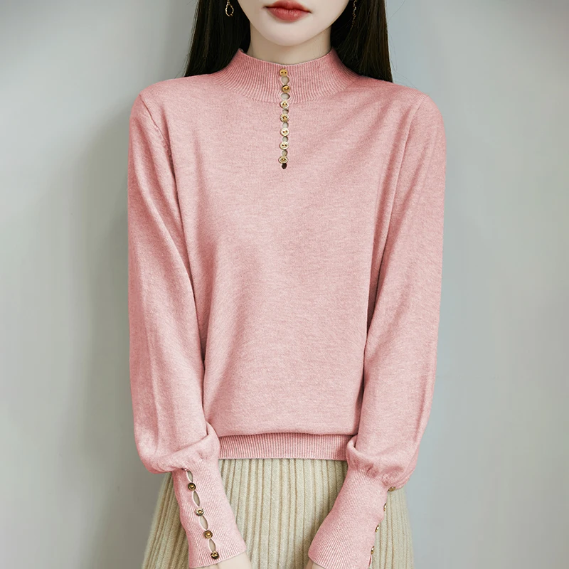 Женский вязаный свитер с полувысоким воротником на осень-зиму новый стиль можно