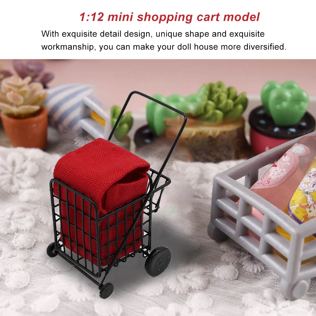 

Mini-House Shopping Cart Beautiful Metal Frame Vivid Miniature Carts Scene Decoration Lifelike Simulation Model