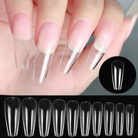 clear long false nail tips set acrylic extension full cover nail tips fake finger uv gel polish quick building mold nail tool
