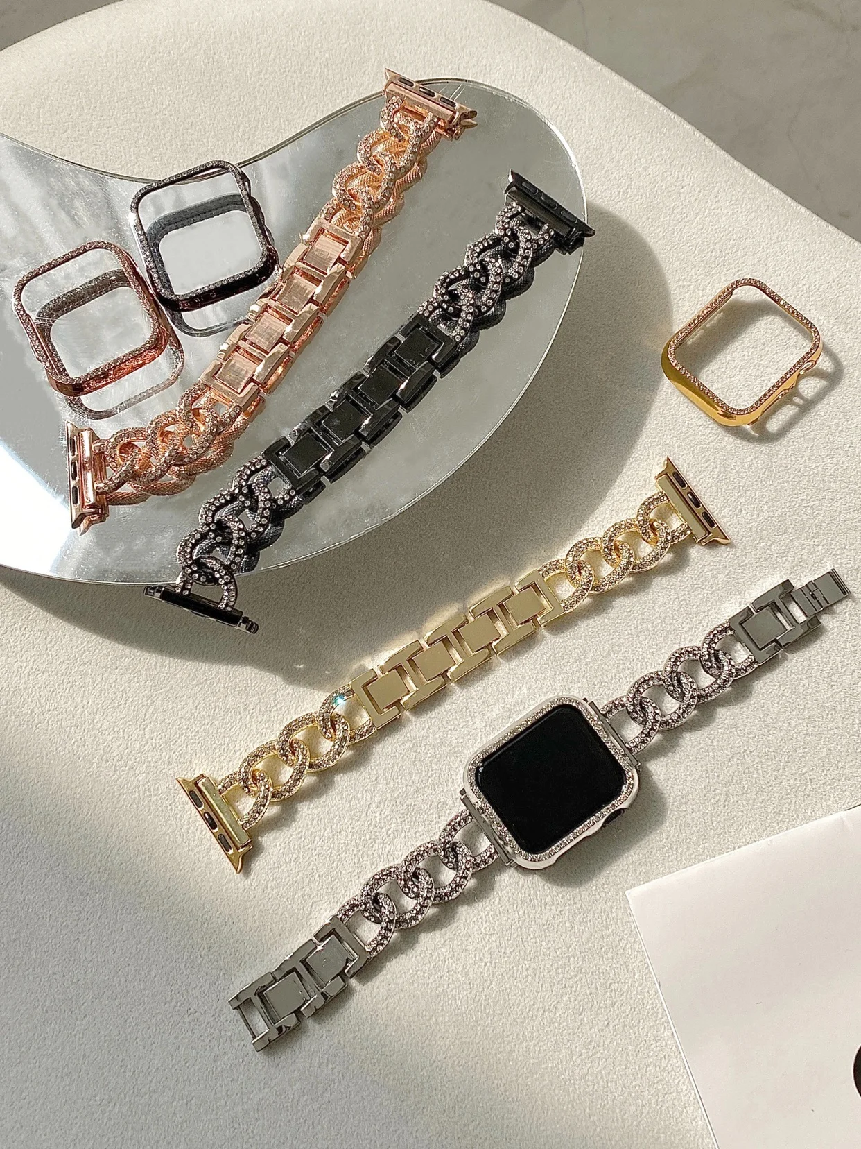 Скидка Браслет из нержавеющей стали с бриллиантами для Apple Watch, золотистый ремешок 38 мм 40 мм Se 76543 41 45, роскошный женский браслет для IWatch серии 42 мм 44