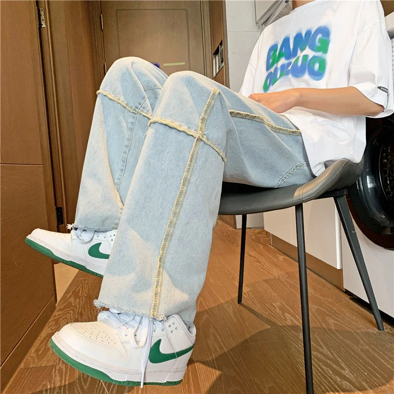 Blue Black Wide Leg Jeans Men Fashion Retro Casual Straight Jeans Men Streetwear Korean Loose Hip Hop Denim Pants Mens Trousers