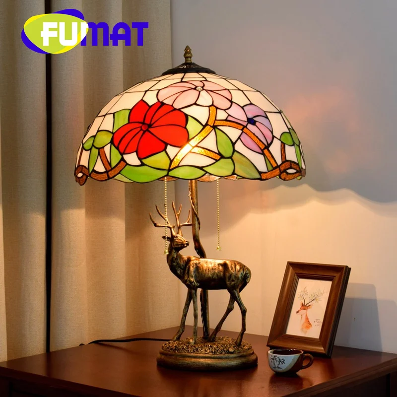 

Настольная лампа FUMAT Тиффани из витражного стекла в стиле арт-деко, для гостиной, столовой, бара, спальни, прикроватная офисная лампа