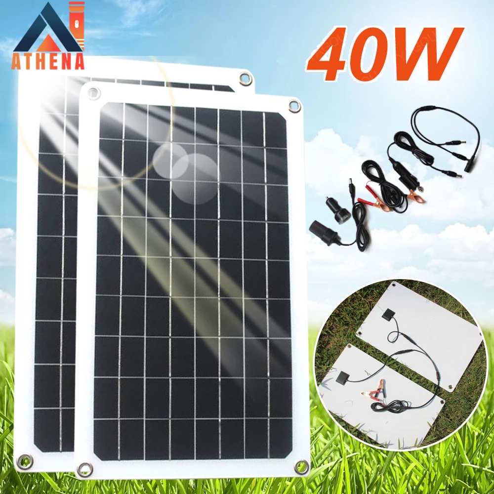 

40W Flexible Solar Panel Kit Complete Charge 18V 2 USB Port Car Professional Battery Boat Moblie Phone Charger Cells Dual DC