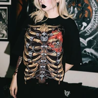 skeleton metal graphic t shirts fashion harajuku unisex top summer streetwear punk hip hop gothic short sleece top t shirt tees