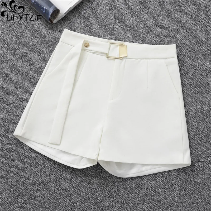 

Шорты UHYTGF женские с завышенной талией, универсальные брюки с широкими штанинами в Корейском стиле, модная уличная одежда с карманами на завязках, Костюмные Короткие