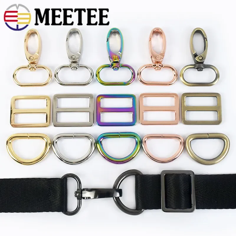 

5Sets 16-38mm Meetee Metal Swivel Lobster Buckle D Ring Carabiner Bag Keychain Webbing Tri Glide Adjust Clip Tailor Accessories