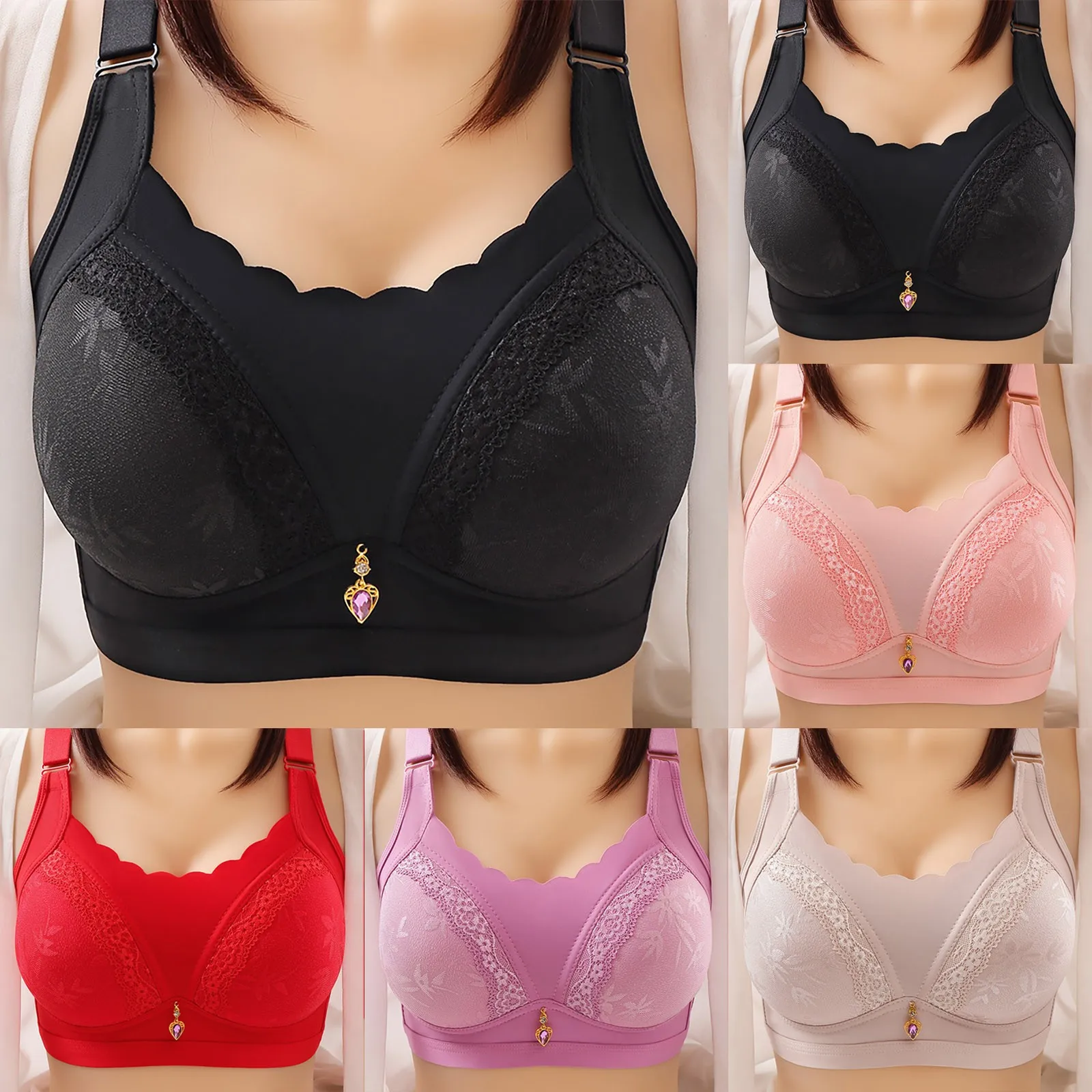

Women Sexy Push Up Bra Comfortable Seamless Bra Briefs Fashion Printed Shoulder Strap Underwear Ladies Nipple Comfortable Bra