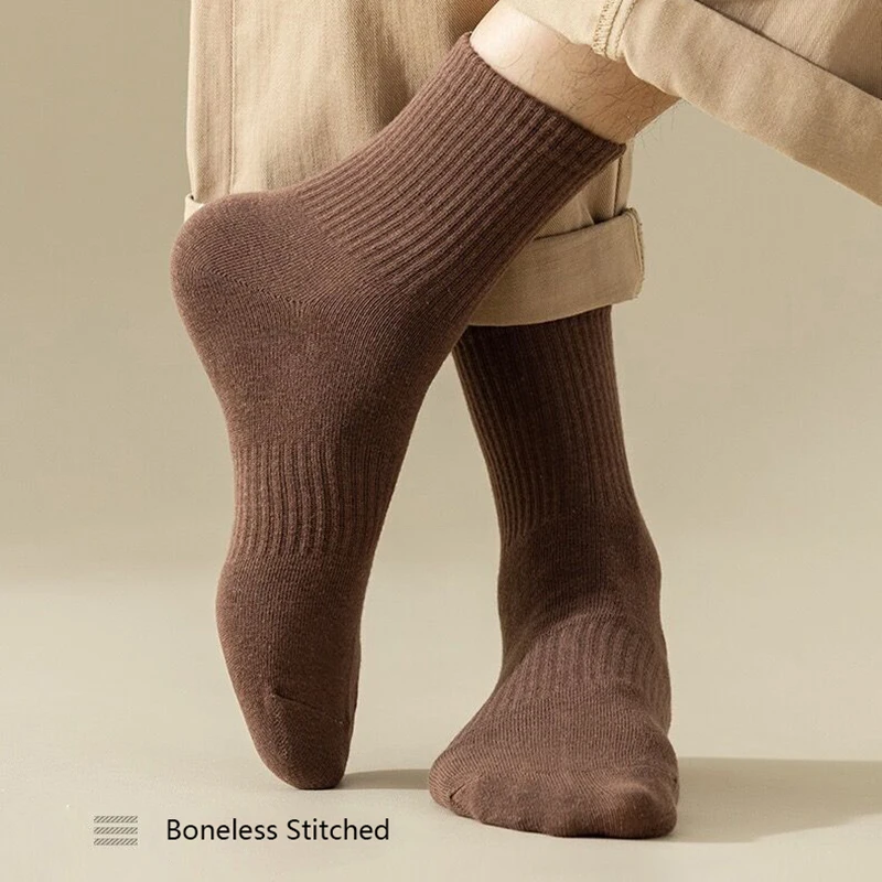 5Pairs Mens Cotton Socks Solid Color Stretch and Breathable Men Boneless Breathable Wear-Resistant Sokken Wholesale