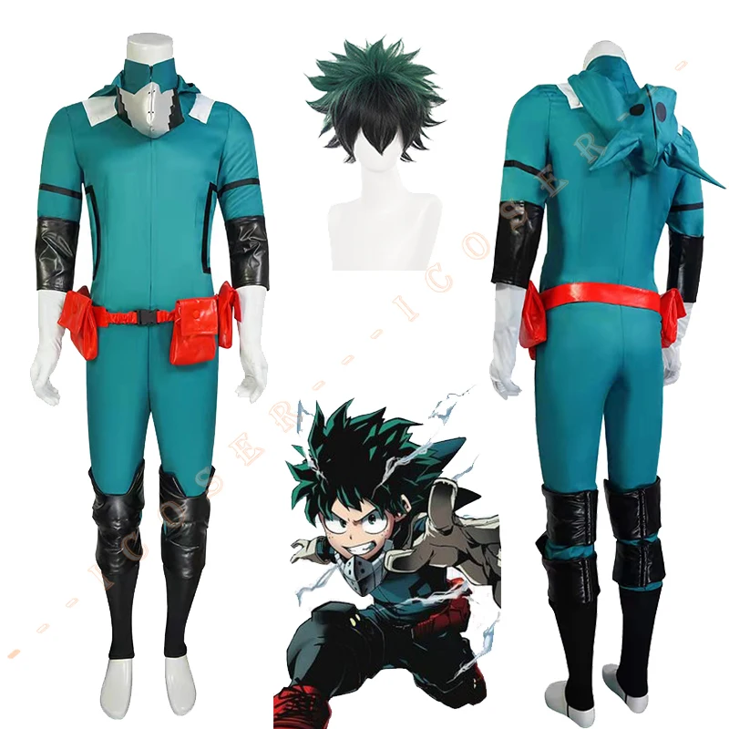 

MHA Midoriya Izuku Jumpsuit Anime My Hero Academia Boku No Hero Deku Green Wig Cosplay Costume Battle Suit Fight Outfit Boy Set