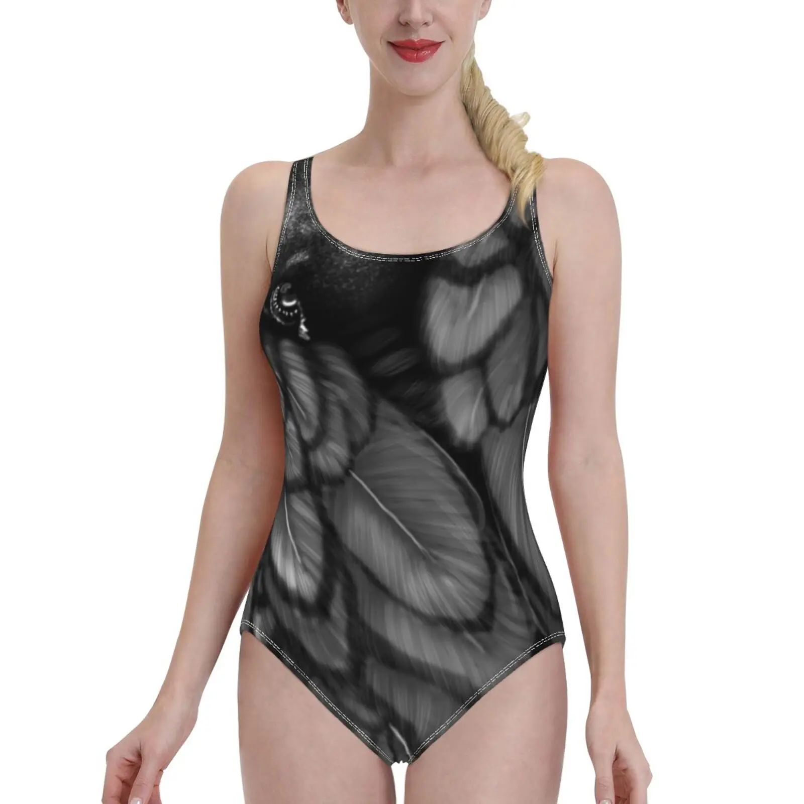 Blackbird Sexy One Shoulder One Piece Swimsuit New Mesh Patchwork Swimwear Monokini Crow Raven Blackbird Bird Goth images - 6