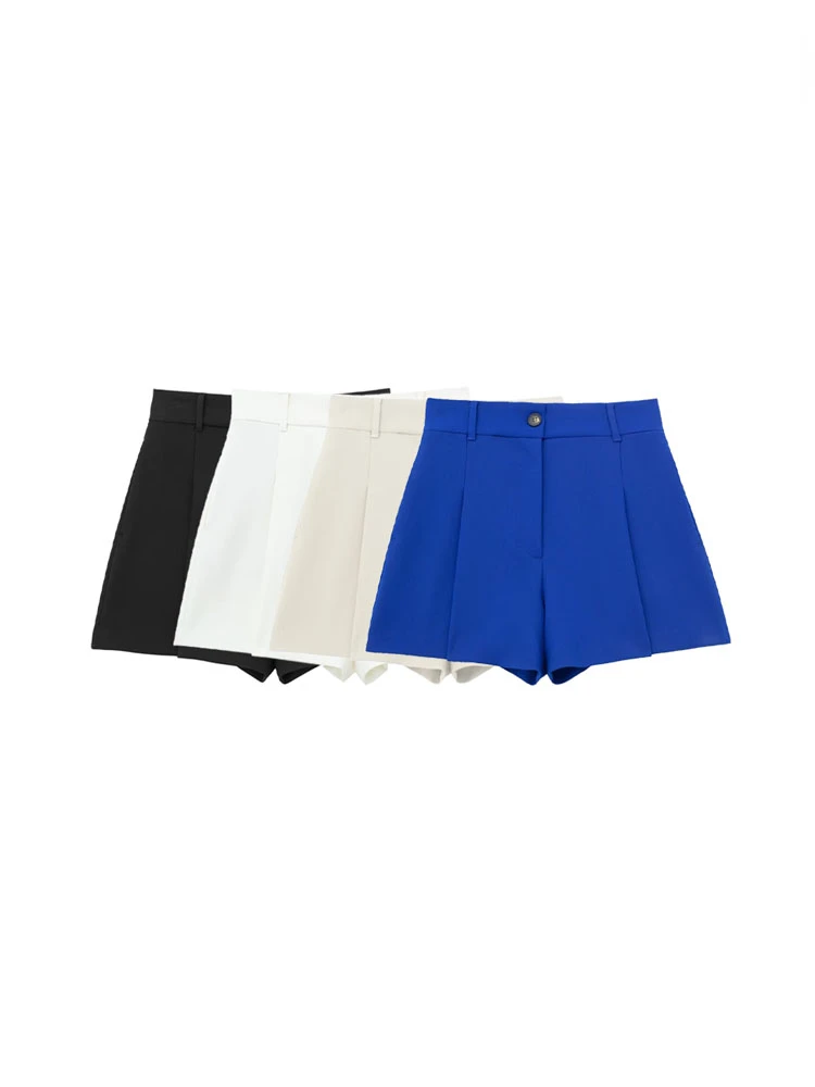 TRAF Women Shorts Summer Fashion Front Pleats Vintage High Waist Zipper Fly Female Casual Harajuku Short Pants Mujer