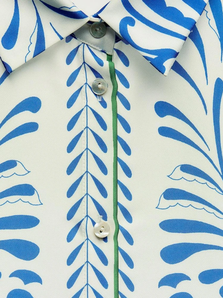 Zbza Женская Атласная Рубашка С Принтом И Широкие Брюки Комплект Высокой Талией