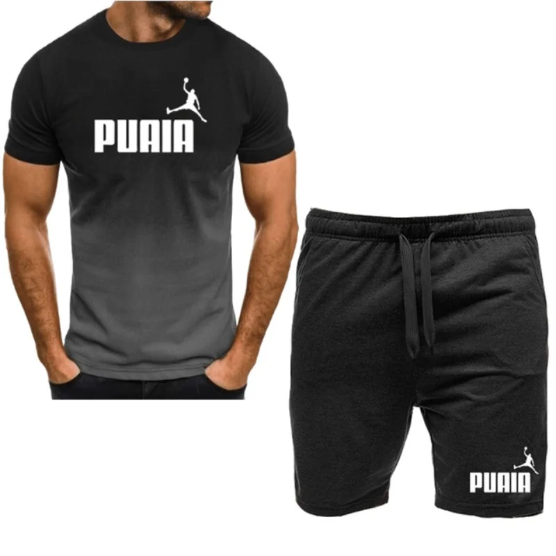 2023 new summer popular men's T-shirt shorts suit men's sports suit printed casual fashion short sleeve T-shirt suit large size
