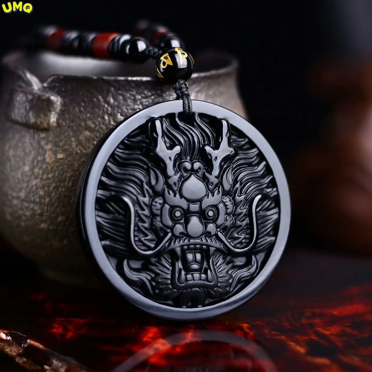 

Natural Obsidian Dragon Head Pendant Jewelry Fine Jewelry Dragon Head Round Brand Transfer Security Crystal Pendant Necklace