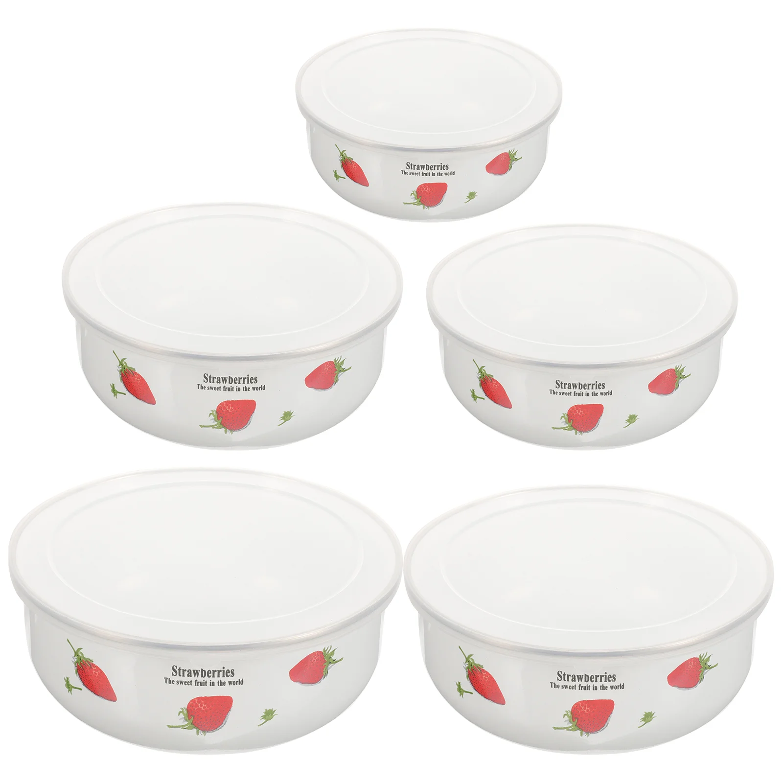 

5 Pcs Enameled Soup Bowl Salad Mixing Fruit Kitchen Enamelware Food Containers Lids Retro Vintage