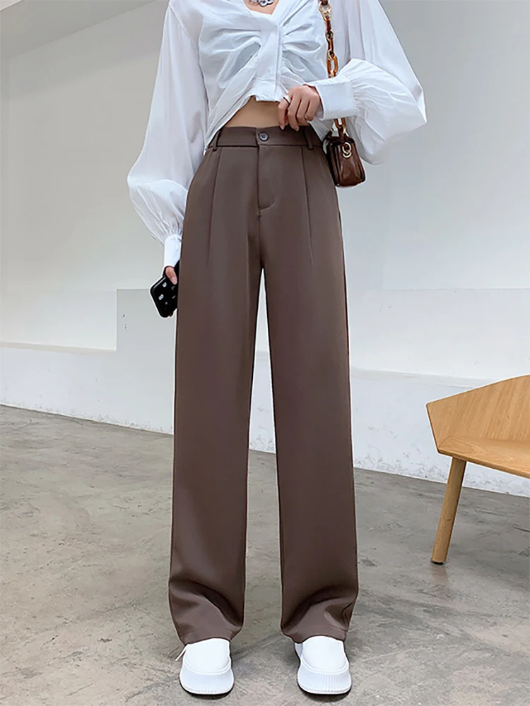 Elenght White High Waist Female Slacks Pants Stacked 2022 Summer Wide Trousers for Women Classic Oversize Baggy Straight Pants