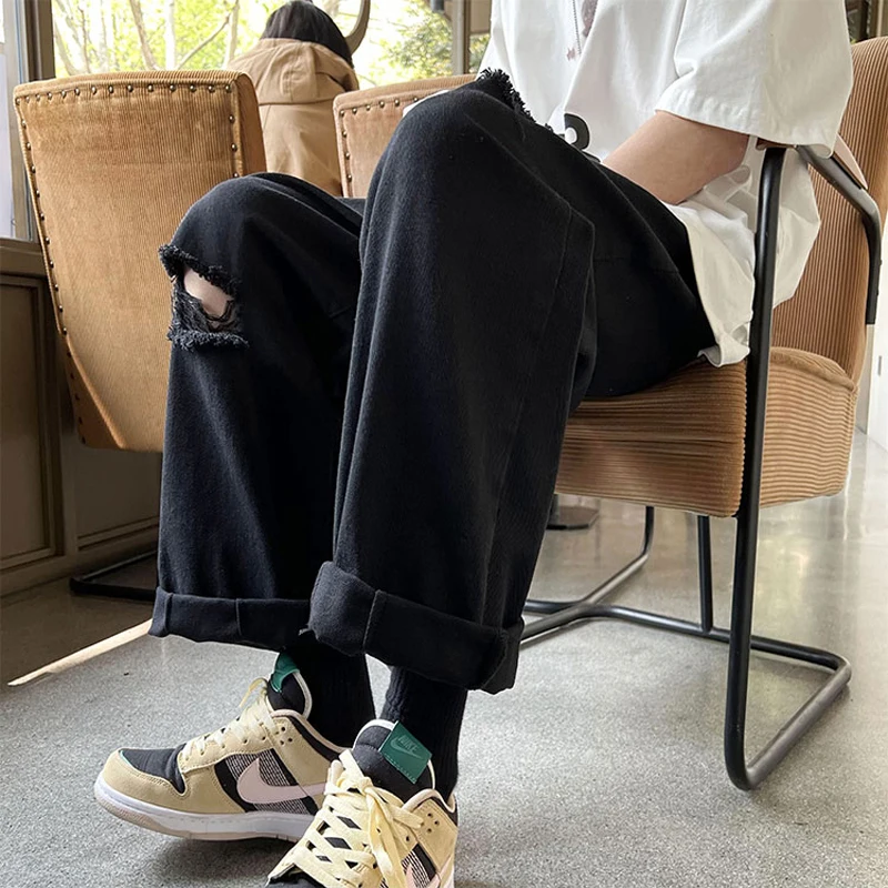 Baggy Ripped Hole Jean Pants Mens Summer Fashion Trends Streetwear Bottoms Teen Hip Hop Denim Jeans Boyfriend Distressed Clothes