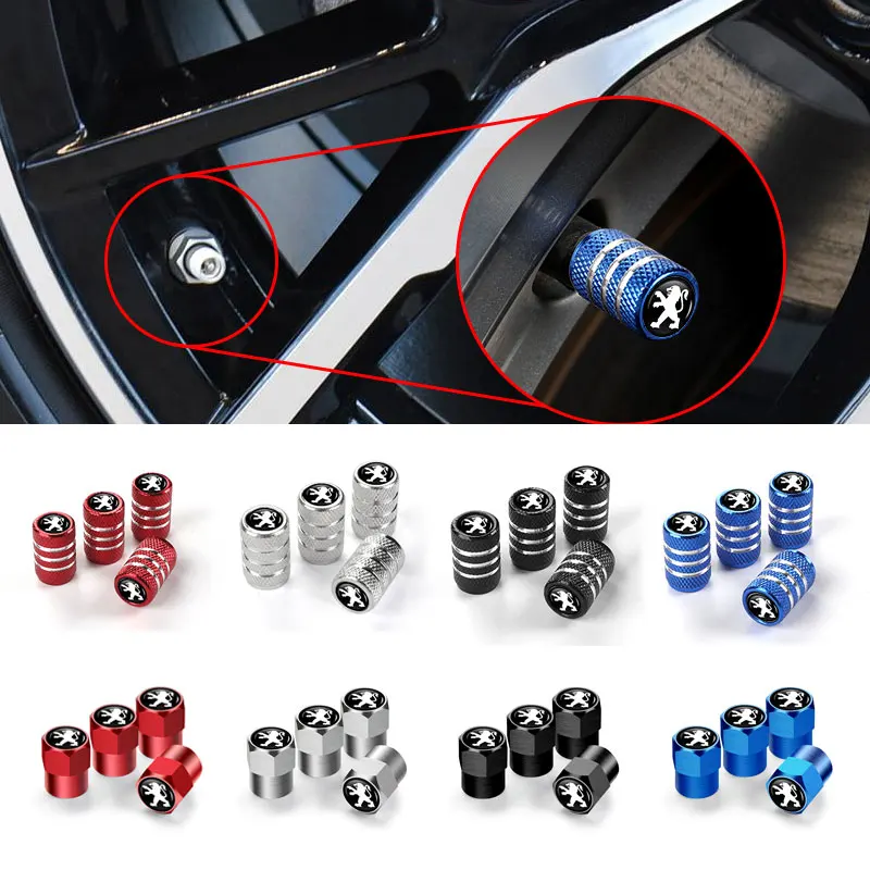 

4pcs Car Dustproof Caps Tire Wheel Stem Air Valve Caps For Peugeot 407 508 2008 5008 307 308 3008 206 207 208 107 106 205 4008 3