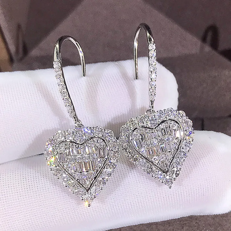 

2022 New Cubic Zirconia Heat Shape Women Drop Earrings Wedding Engagement Jewelry Shine Girl Fashion Earrings Hot DropShipping