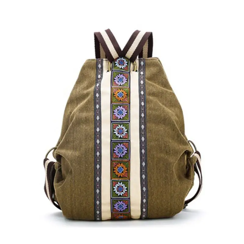 

Tribal Ethnic Canvas Womens Backpack Fashion Pouch Hippie Shoulder Bag Army Green Girls Boho Rucksack Weekend