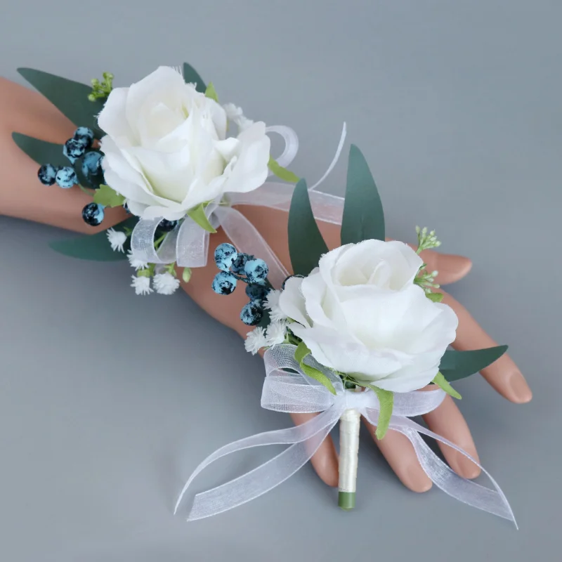 

BAIFUMINGYI White Artifical Rose Flowers Boutonnieres Wrist Corsage Bridesmaid Wedding Accessories Groomsmen