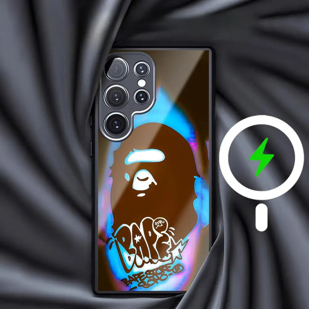 Фото Стильный брендовый чехол для телефона Samsung S26 S25 S24 S23 S22 S21 S20 Plus Ultra, стеклянный магнитный чехол B-BAPEES №2