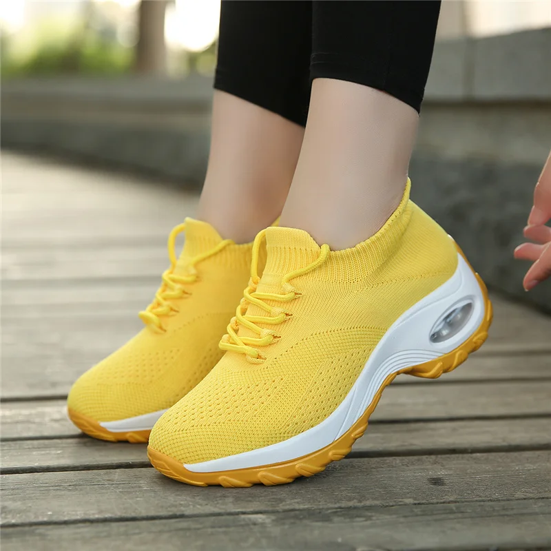 JIEMIAO Women Running Shoes Fashion Casual Sneakers Mesh Breathable Comfortable Lace Up Thickening Extra High Shoes