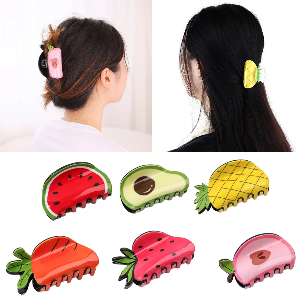 

Handmade Fruit Shape Girls Fashion Hair Claws Watermelon Cute Ponytail Clip Headpiece Strawberry Catch Pineapple