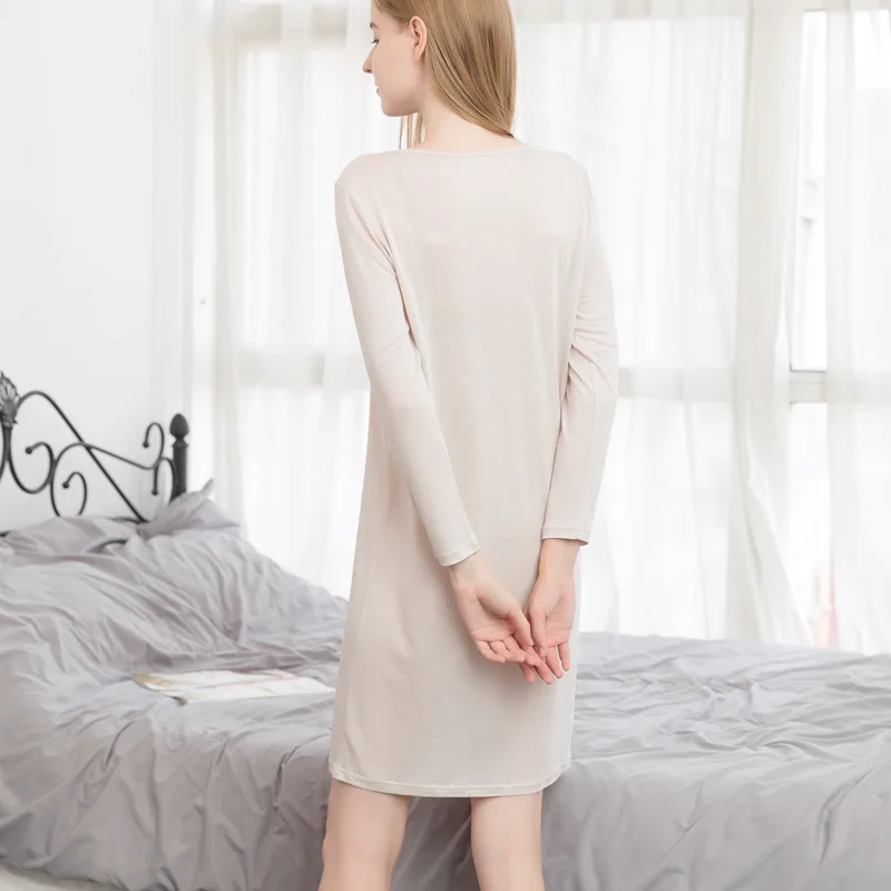 Spring and Autumn New Women's Nightdress Silk Mulberry Silk Long Sleeve Loose Large Size Homewear Sleepwear Women Sleep Tops