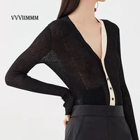slim knit cardigan womens autumn new design sense contrast color thin cardigan knit top blouse korean fashion traf sweater coat
