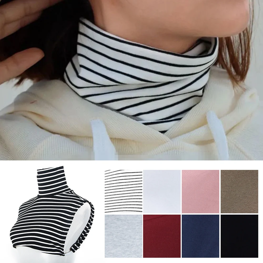 

Women Square Fake Collar Stripe Bottoming Neck Scarf Turtleneck Soft Removable Detachable High Collars Women Apparel Accessories