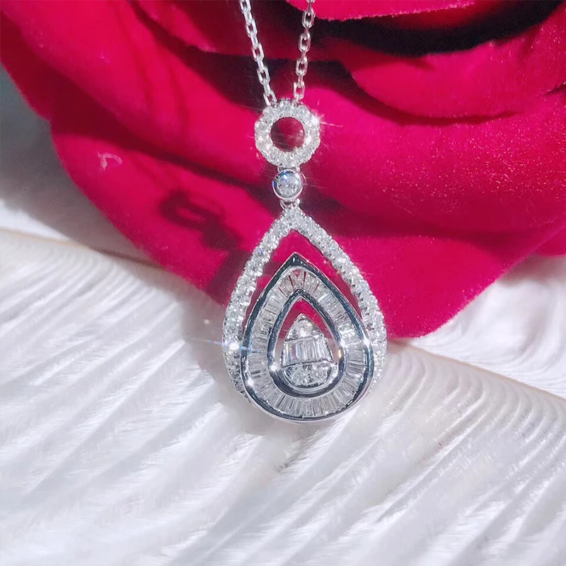 

New Gorgeous Water Drop Pendant Necklace for Women Wedding Engagement Brilliant Cubic Zirconia Necklace Trendy Jewelry 2021