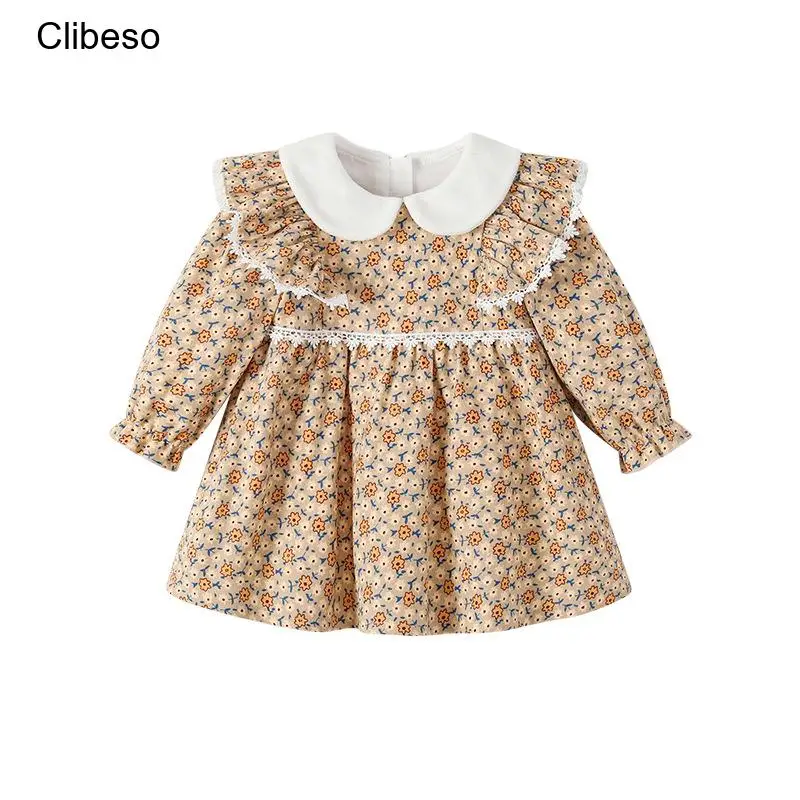 

2023 Clibeso Girl Kid's Dress for Autumn Infants Girls Vintage Floral Cotton Dresses Children Princess Print Frocks for Birthday