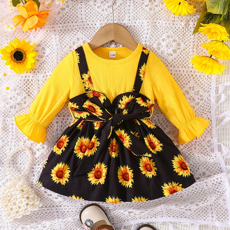 

Платье-трапеция с длинным рукавом, с принтом подсолнухов