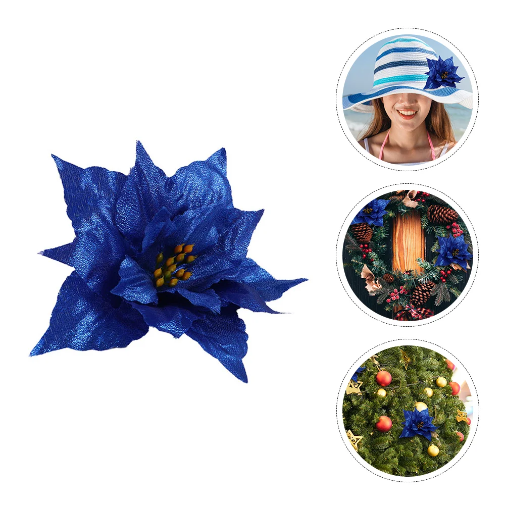 

Poinsettia Christmas Flowers Tree Artificialglitter Flower Decorative Fake Holiday Ornaments Garland Weddingpick Floral Supplies