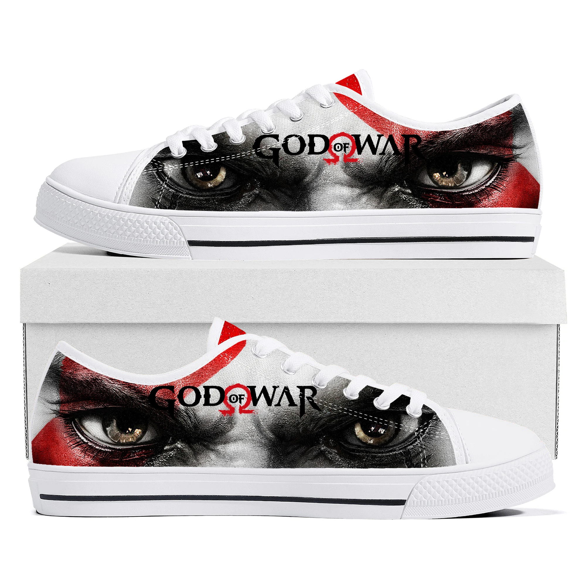 

God of War Low Top Sneakers Hot Cartoon Game Womens Mens Teenager High Quality Fashion Canvas Sneaker Couple Custom Built Shoes