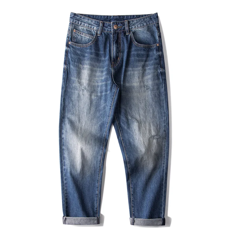 Men Clothing 2022 New Pattern Vintage Nostalgia Recreational Blue Pants Straight Cylinder Comfortable Loose Jeans Autumn Female