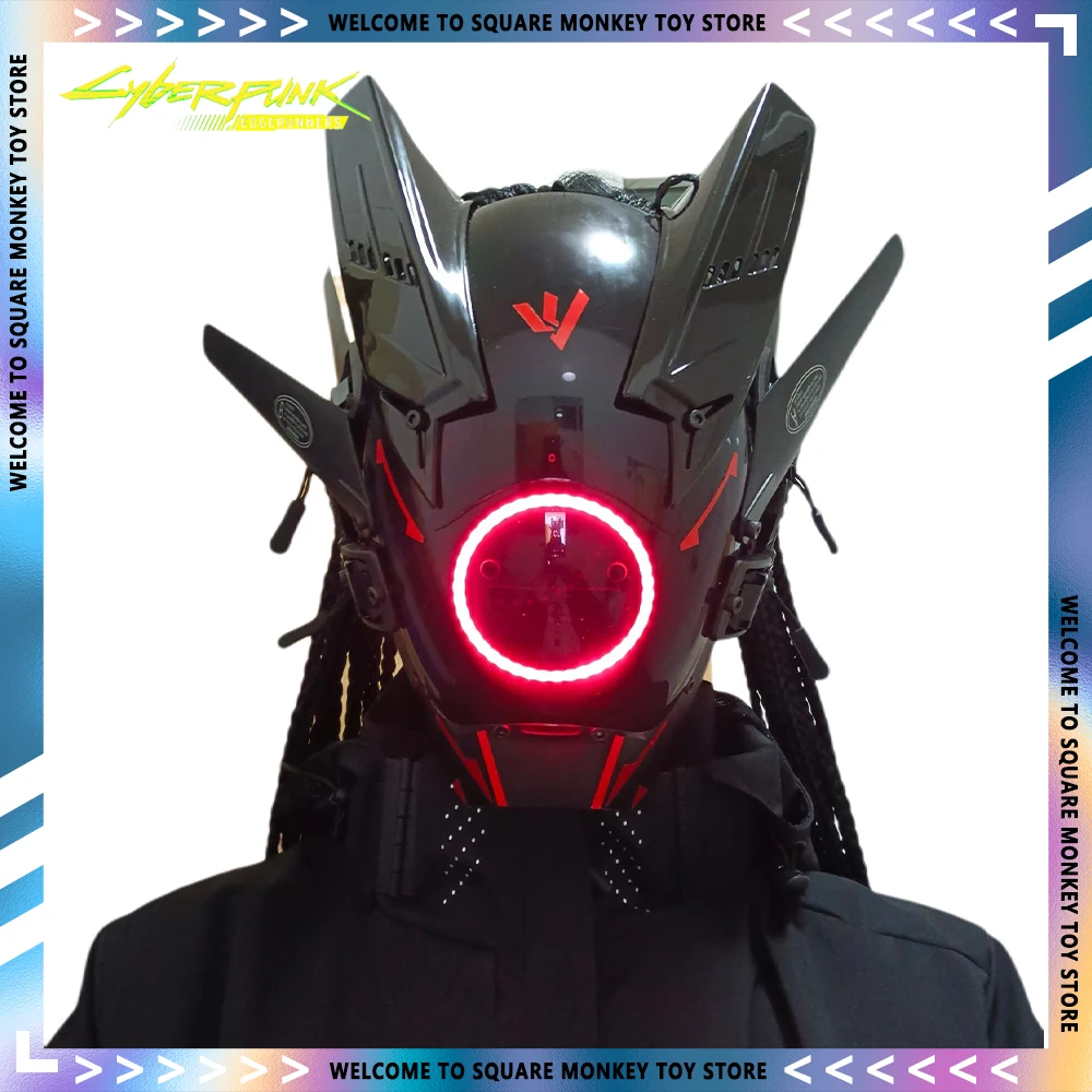 

Cyberpunk Mask Helmet techwear Pipe dreadlocks Cosplay Shinobi Special Forces Samurai Mask Triangle Project El With LED Light