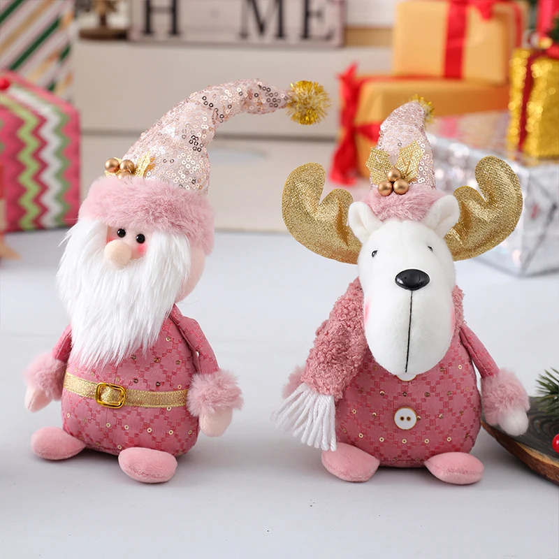 

Pink Santa Decorated Christmas Snowman Ornament Pink Christmas Doll Snowman Santa Claus Elk Doll