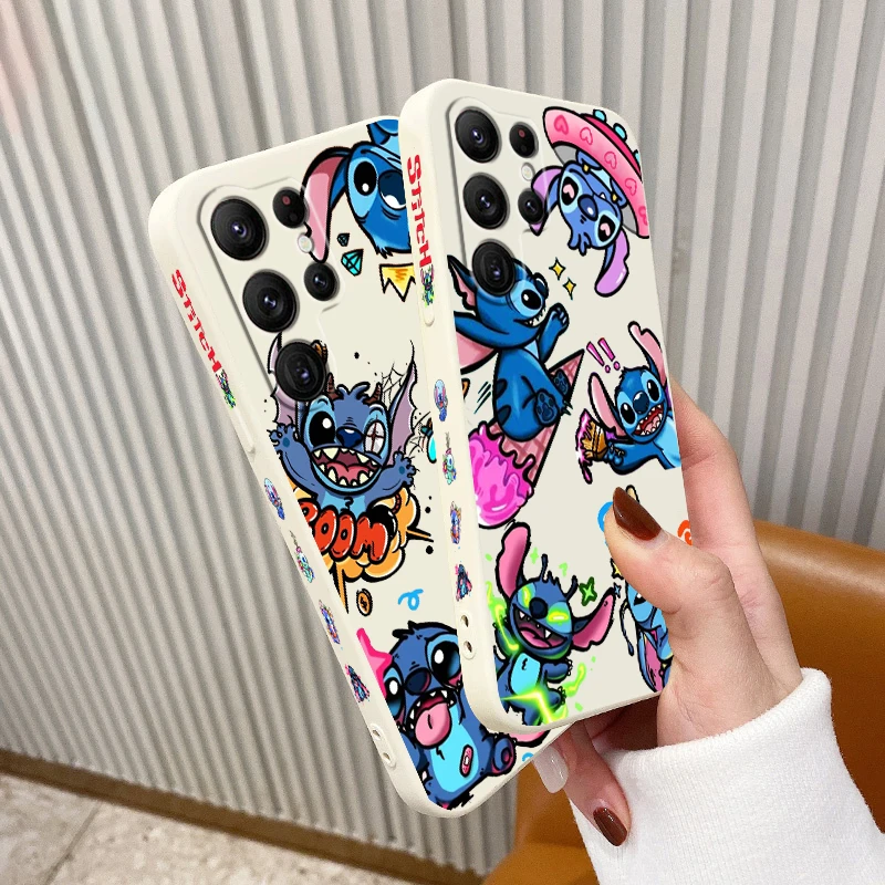 

Lilo & Stitch Anime Cartoon Phone Case For Samsung Galaxy S23 S22 S21 S20 FE S10 Plus Lite Ultra 4G 5G Liquid Left Rope Cover