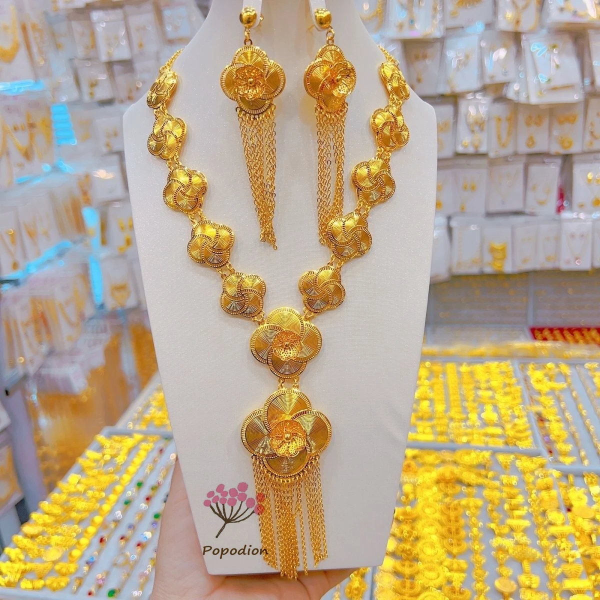 Новые позолоченные серьги-колье в Дубае для женщин комплект ювелирных изделий